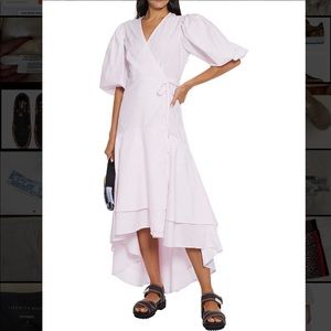GANNI Puff Sleeve Organic Cotton Wrap Dress